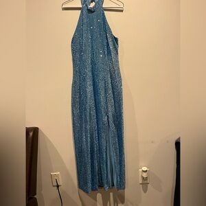 Elegant Blue Sequin Halter Dress of 5.7.9.
